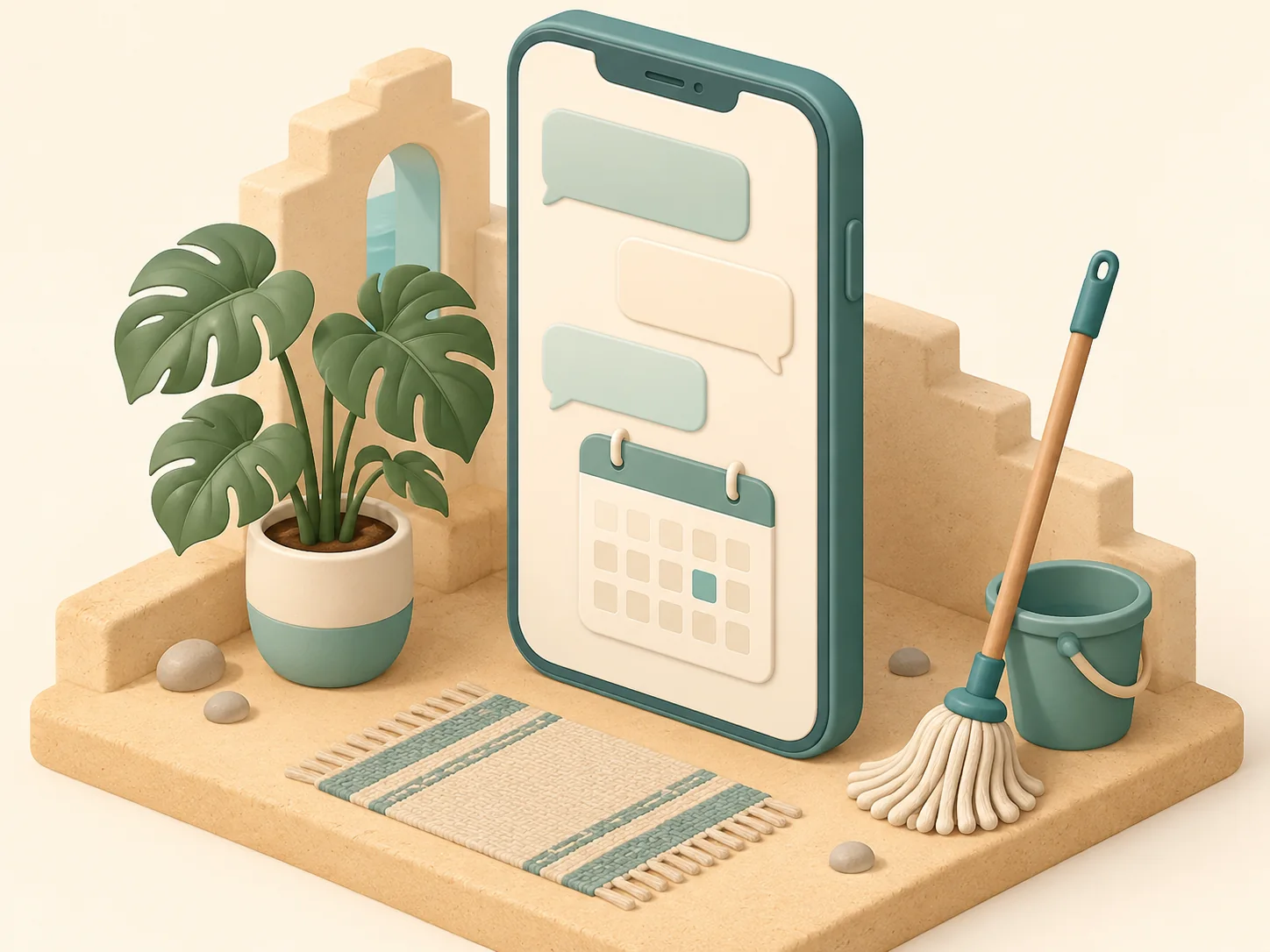 Illustration of a phone with chat bubbles and a calendar