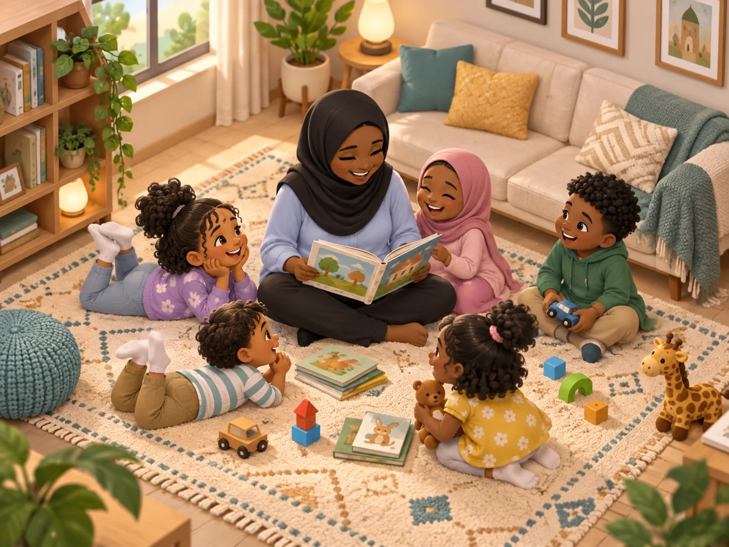 Illustration of Nandoro reading with a group of children